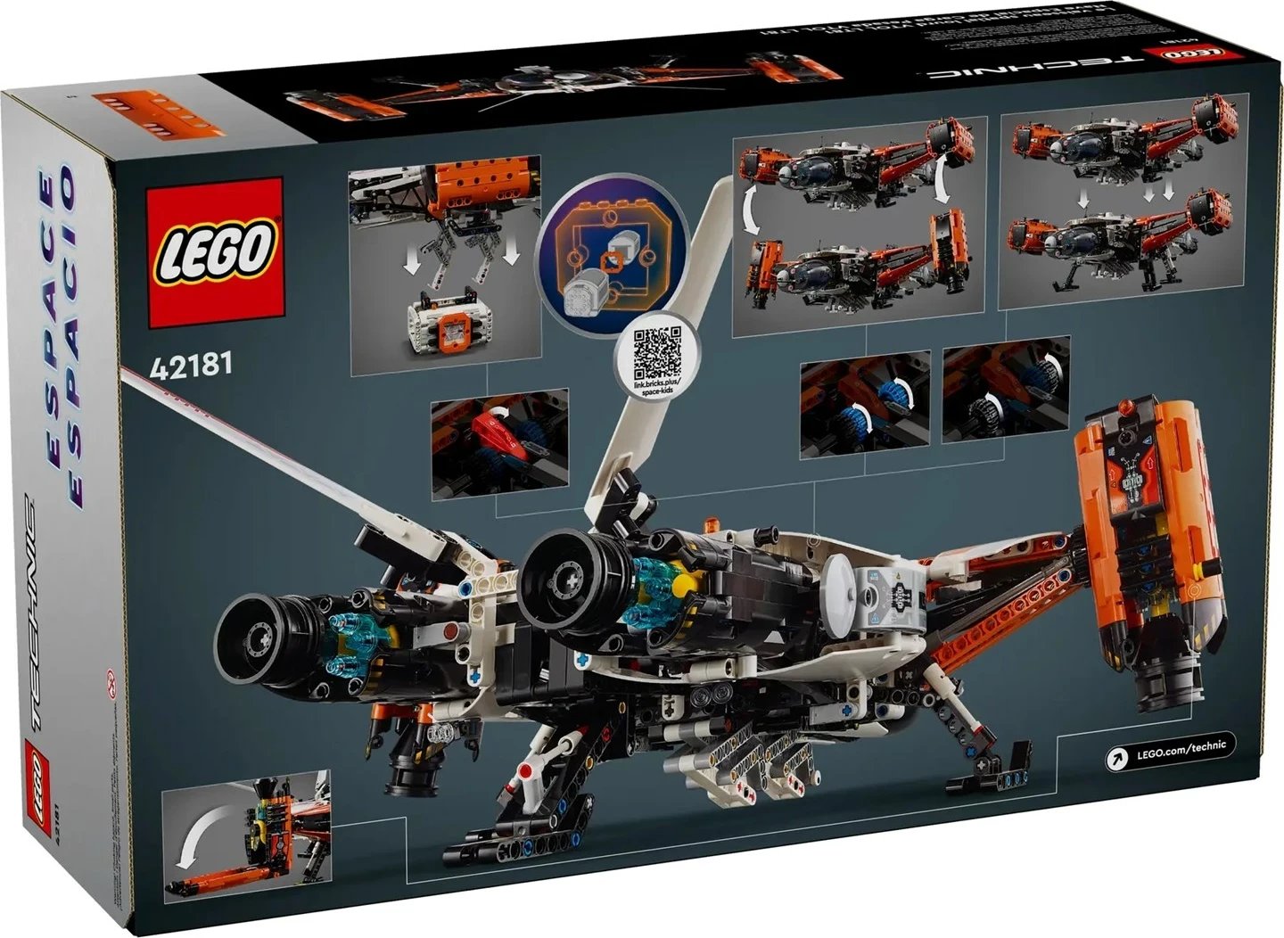 Set LEGO Technic 42181 VTOL Heavy Cargo Spaceship, për fëmijë 10+ vjeç, Bardhë dhe Portokalli