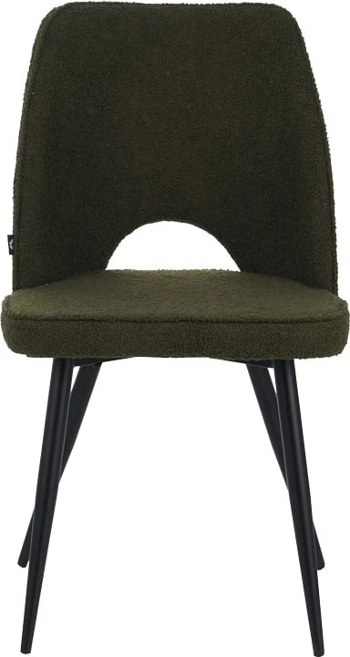 Karrige Renish bouclé, ngjyrë e gjelbër e errët, me këmbë metalike të zeza, 61x47x91.5cm