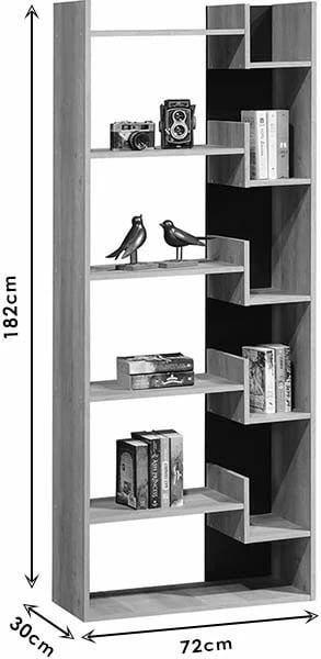 Raft librash Naya, ngjyrë natyrale-antracit, 72x30x182.5cm