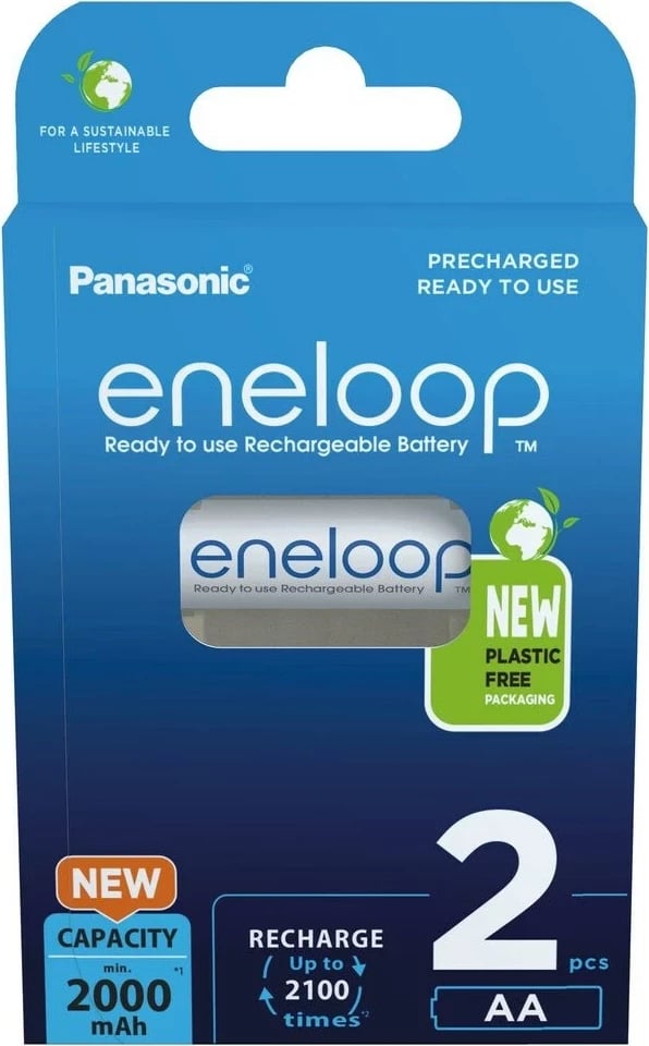 Bateri të rikarikueshme Panasonic Eneloop AA 2000 mAh, 2 copë, Bardhë