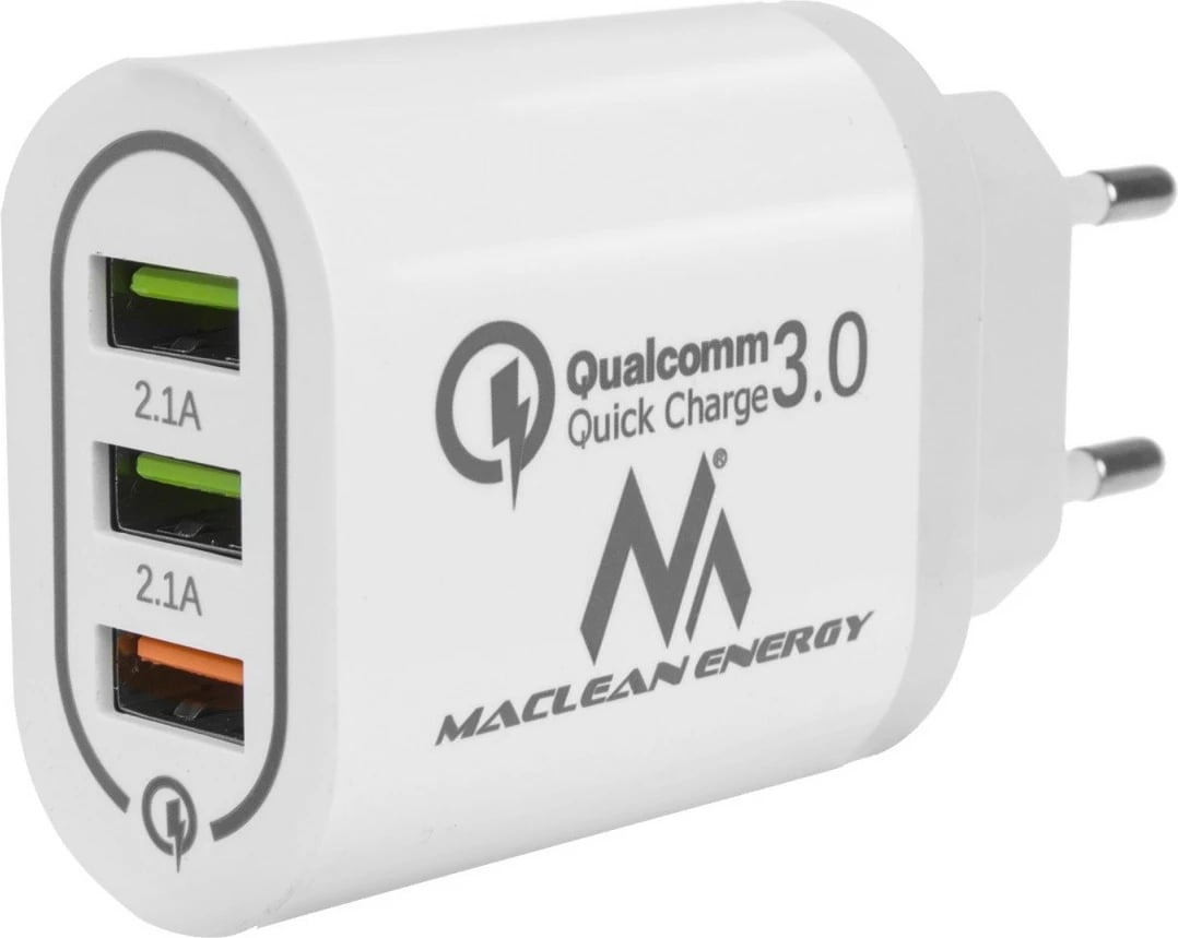 Karikues rrjeti Maclean MCE479W, 3xUSB, Quick Charge 3.0, Bardhë