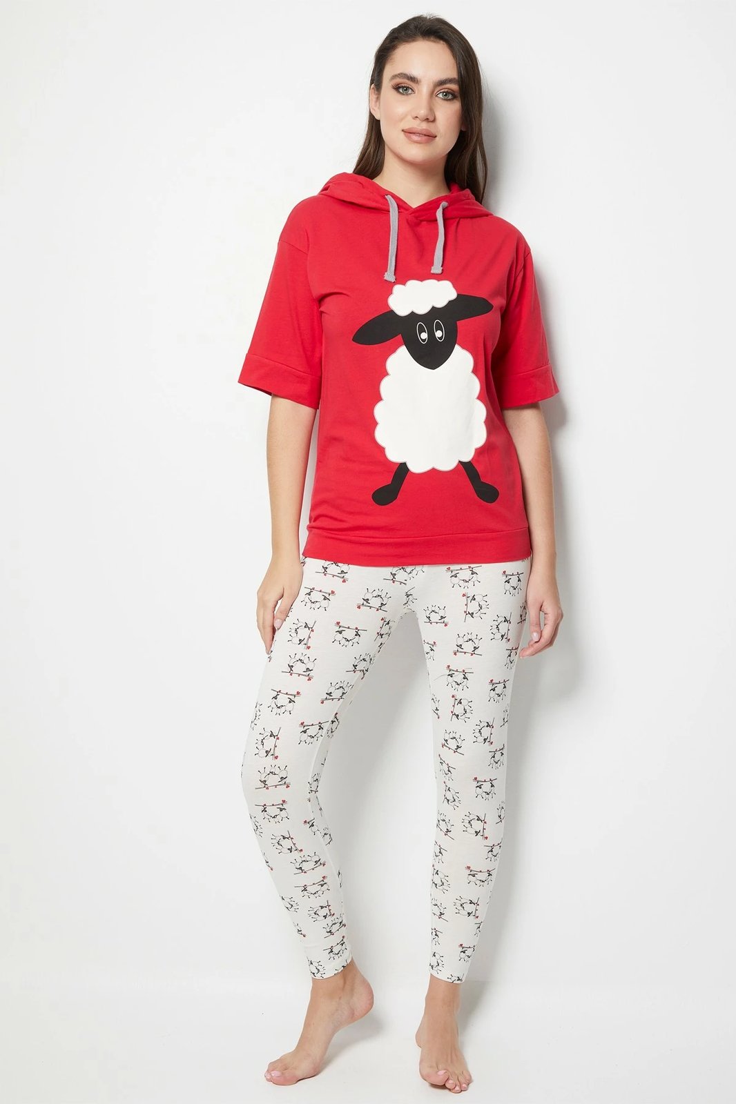 Set pizhamash për gra, ngjyrë e kuqe e errët, Jumeon 002-000501