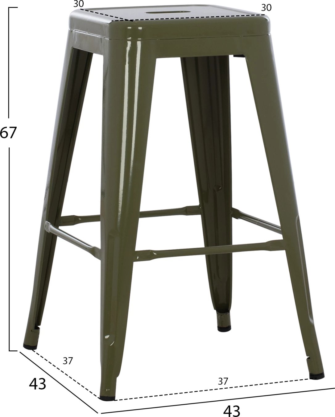 Karrige për bar, lartësi mesatare, MELITA-PRO, metal, ngjyrë ulliri e errët, 43x43x67 cm