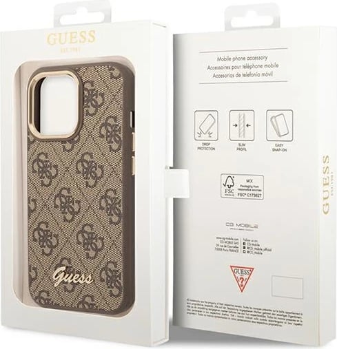 Mbështjellës Guess GUHCP14XHG4SHW për iPhone 14 Pro Max 6.7", 4G Vintage Gold Logo, Kafe