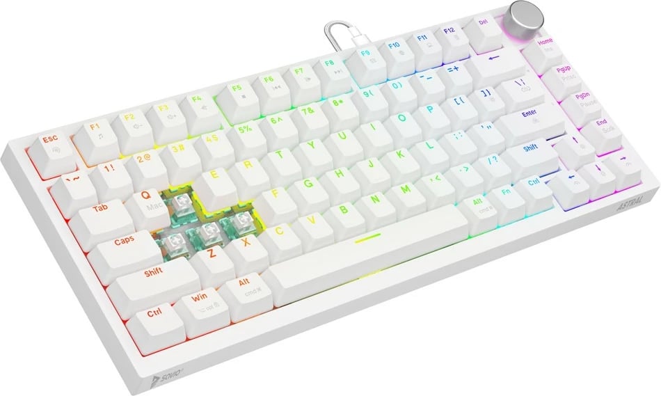 Tastierë mekanike magnetike Savio ASTRAL WHITE Jade 82-taste RGB USB-C QWERTY EN e bardhë