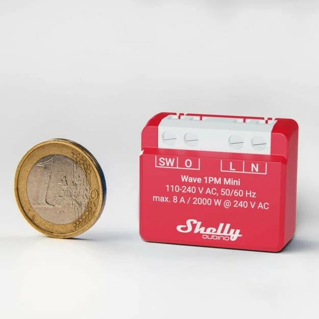 Smart switch Shelly Qubino Wave 1PM Mini, Wireless, 25 dBmW, 868.4 MHz, e kuqe