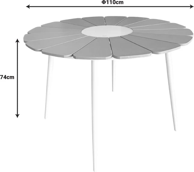 Tavolinë Pinap, alumin i bardhë, kompensatë ngjyrë natyrale, D110x74cm