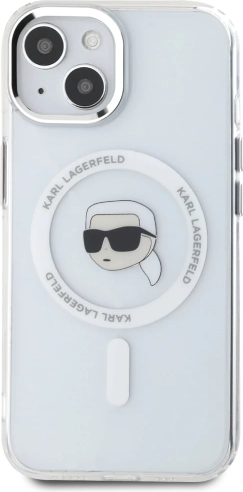 Mbështjellës Karl Lagerfeld IML Metal Karl Head MagSafe për iPhone 15, Bardhë
