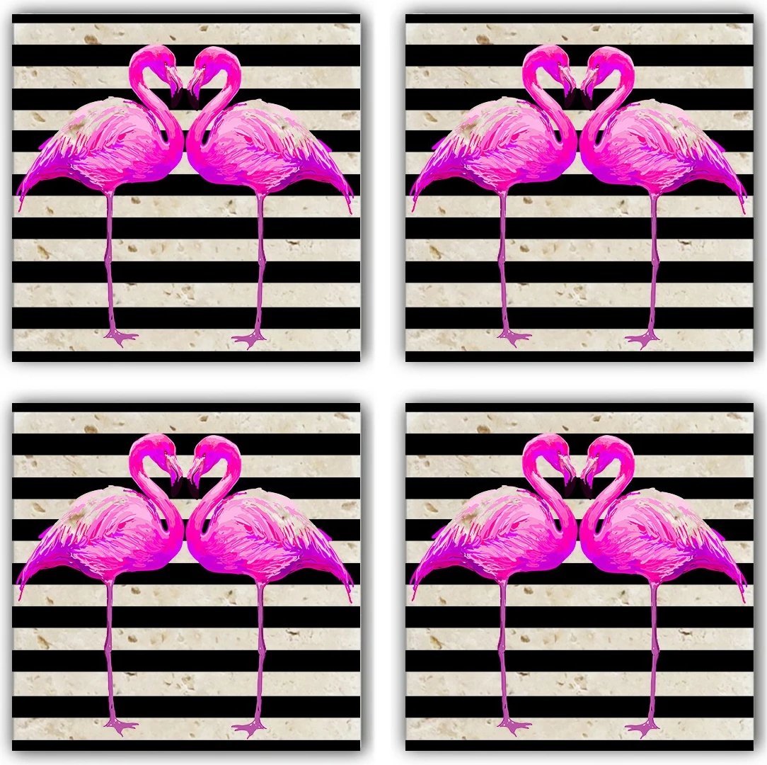 Nën gota prej guri natyral, flamingo, shumëngjyrëshe, set prej 4 copë, TBA4587470324