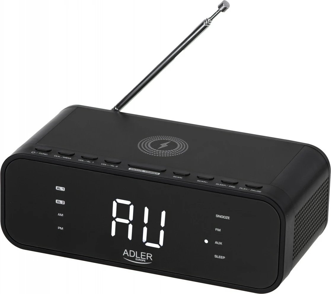 Radio-alarëm Adler AD 1192B me Bluetooth, karikues pa tela, USB, FM, e zezë