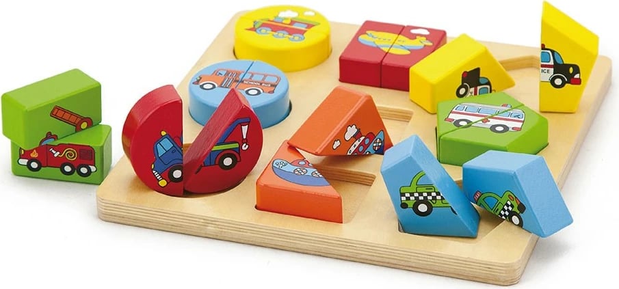Puzzle druri me futje formash Viga, 9 automjete, 19 copa, fëmijë 18m+, multingjyrës