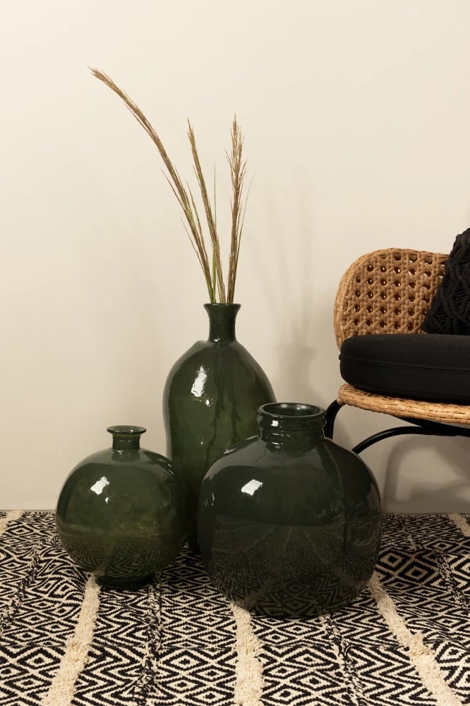 Vazo Ripe Olive, qelq i ricikluar, ngjyrë ulliri, 32x32x35cm