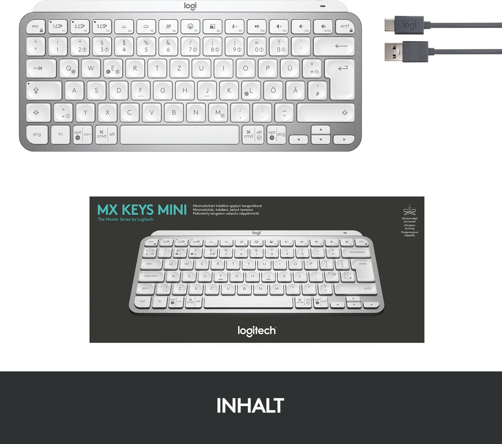 Tastierë wireless Logitech MX Keys Mini, QWERTZ, LED, gri