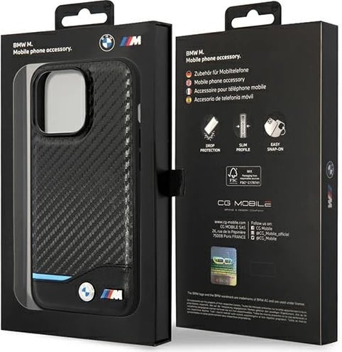 Mbështjellës BMW Leather Carbon për iPhone 14 Pro 6.1", i zi