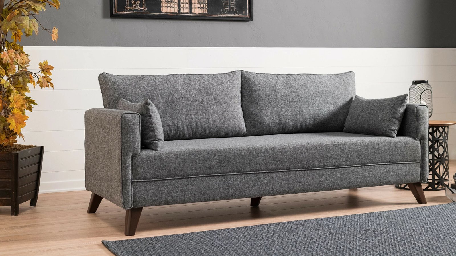 Divan-krevat trefësh, ngjyrë gri, Bella Sofa Bed