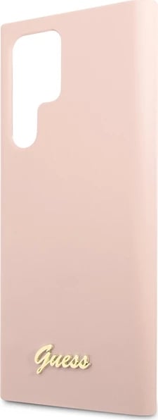 Mbështjellës Guess për Samsung Galaxy S23 Ultra, Silicone Vintage Gold Logo, Rozë
