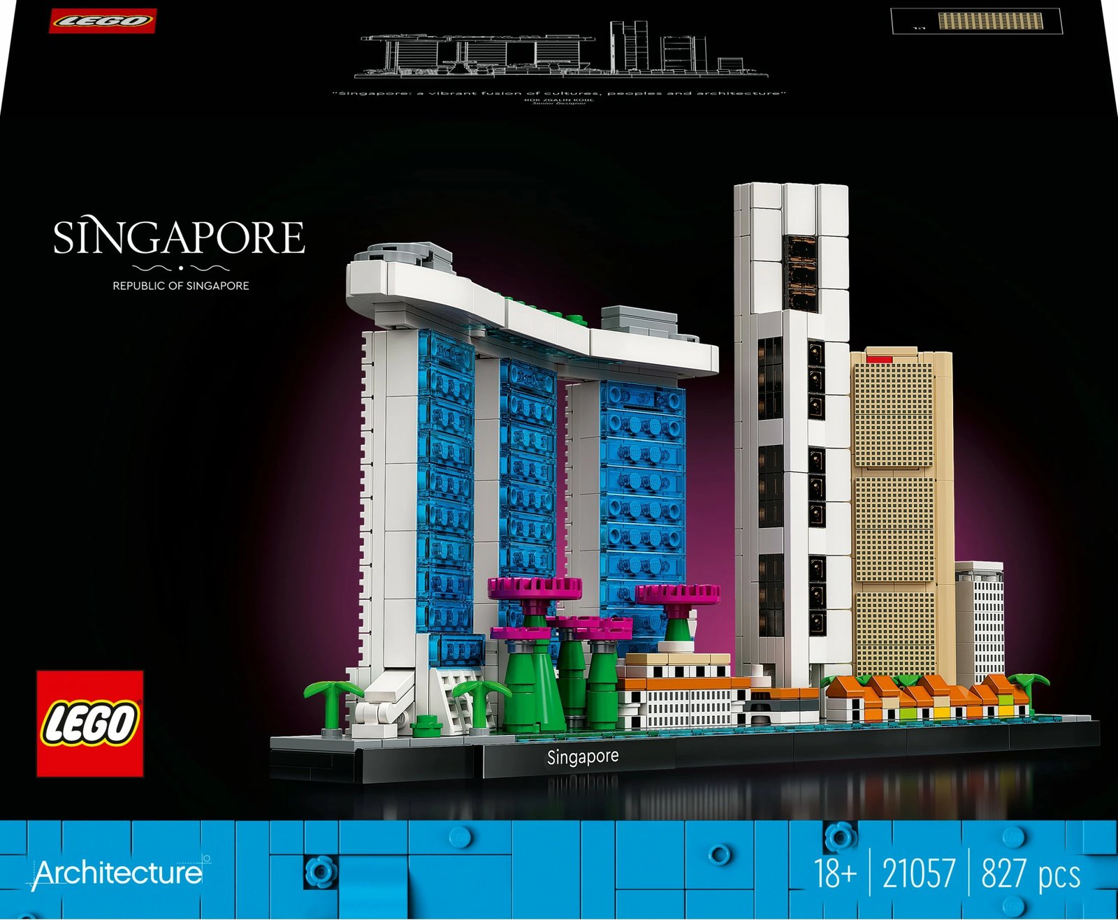 Set ndërtimi LEGO Architecture 21057 Singapur, 827 pjesë, multikolor
