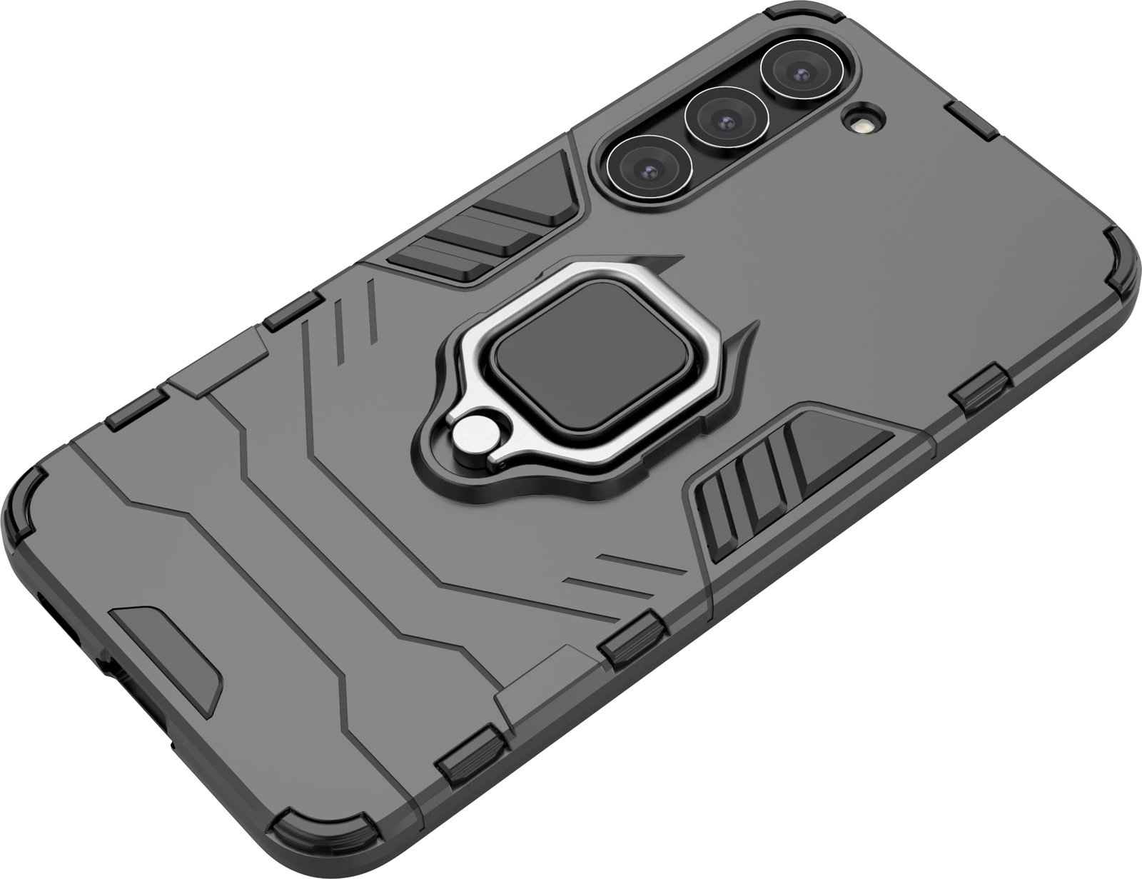 Mbështjellës Hurtel Ring Armor për Samsung Galaxy S23+, me unazë magnetike, i zi