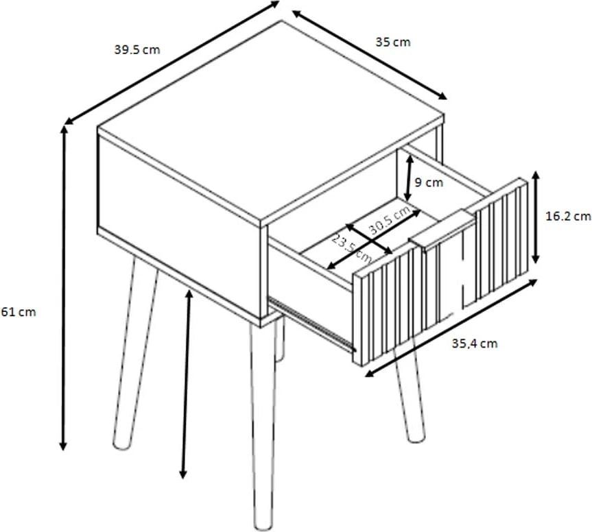 Komodinë Canal me 1 sirtar, ngjyrë natyrale, 39.5x35x61 cm