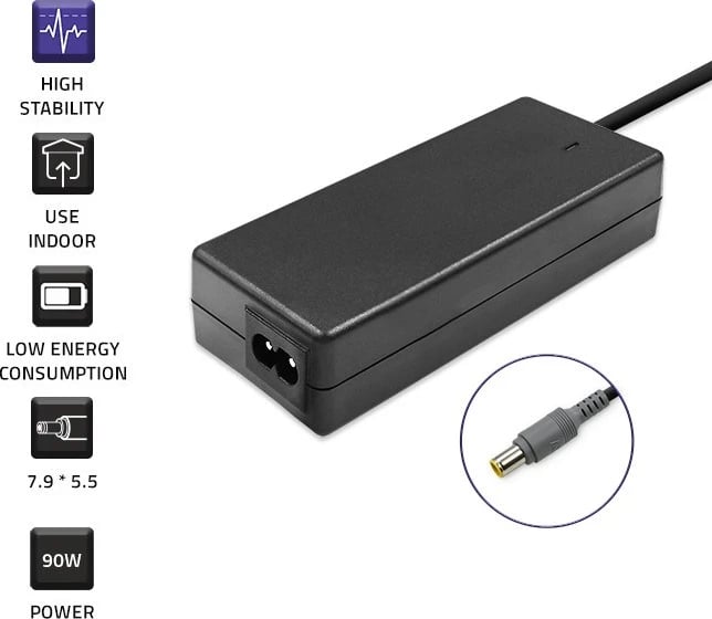 Adaptor i Fuqisë Qoltec 50093, 90 W, i Zi