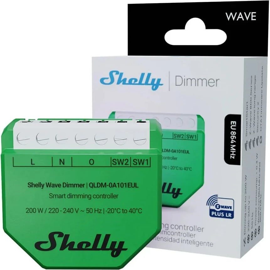 Dimmer smart Shelly Wave Dimmer EU LR, kontroll wireless, 220-240V, i gjelbër