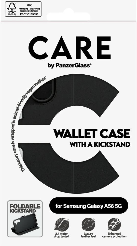 Mbështjellës PanzerGlass për Samsung Galaxy A56 5G, CARE Feature Wallet Case, i zi