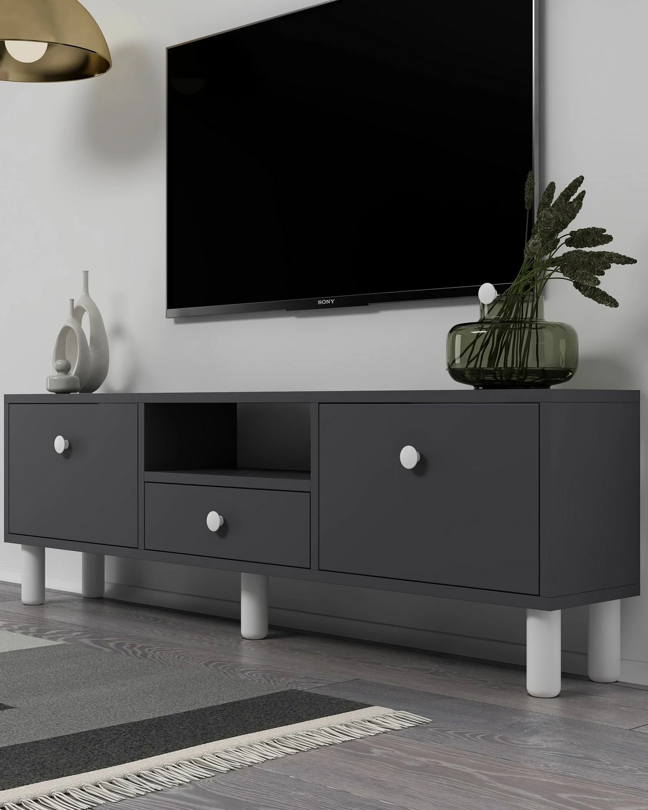 Komodë TV Skye Decor, anthracite, e bardhë, 1310-DROP-1