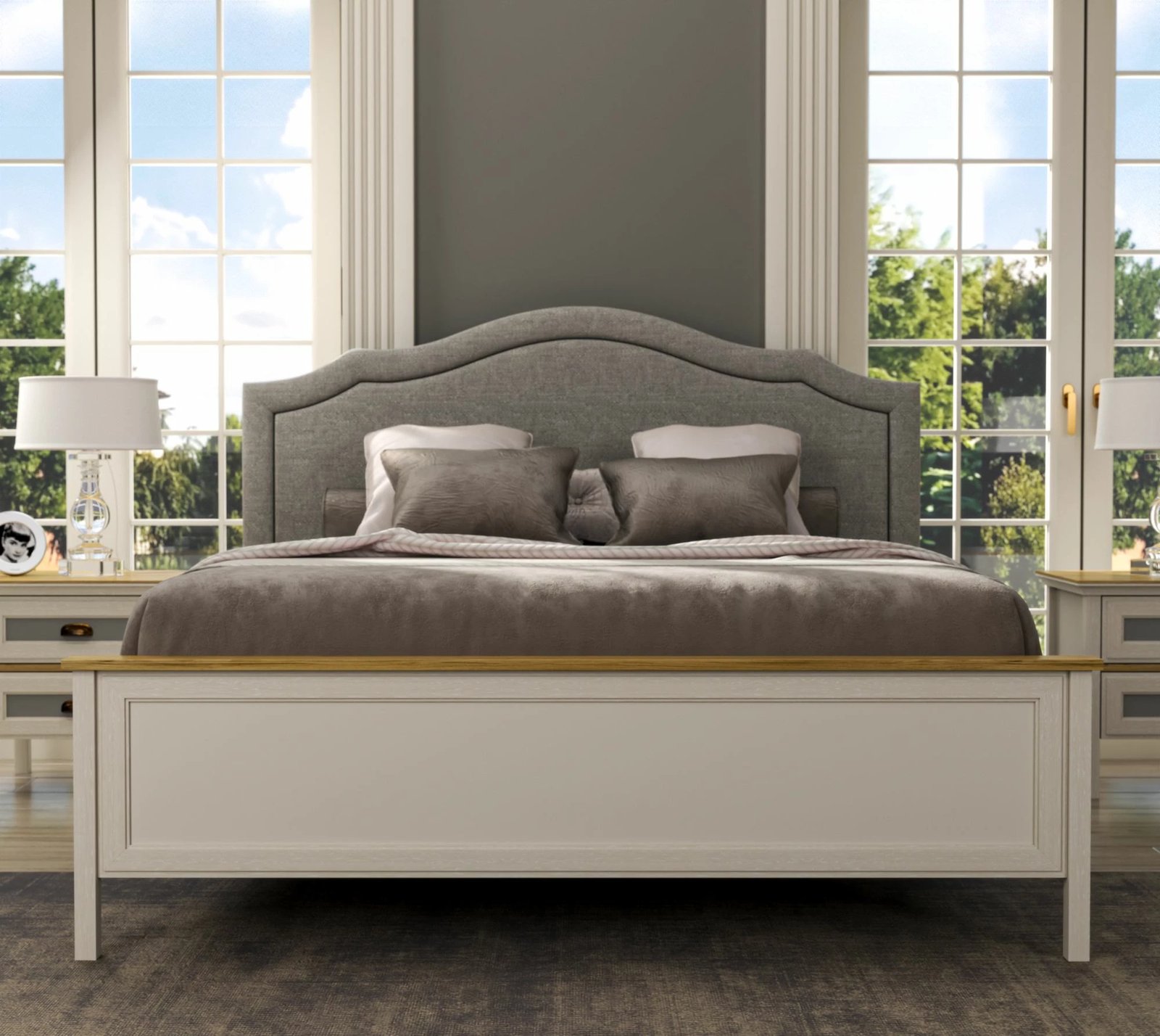 Krevat dopio Skye Decor, krem, lis, gri, FRN-21019