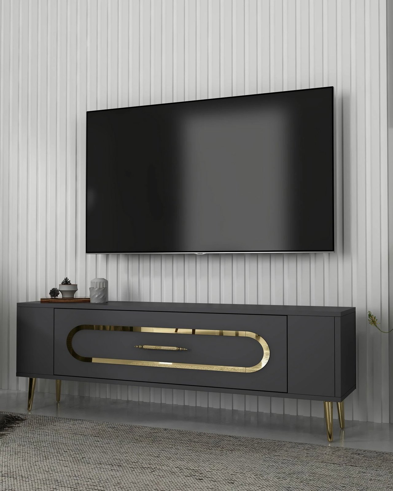 Komodë TV Skye Decor, Retrop3, anthracite, gold