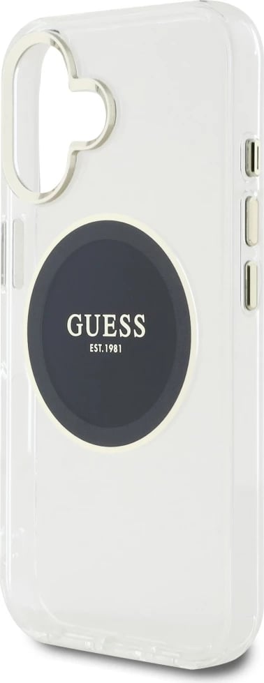Mbështjellës Guess IML Metal Colored Circle Classic Logo MagSafe për iPhone 16, i zi