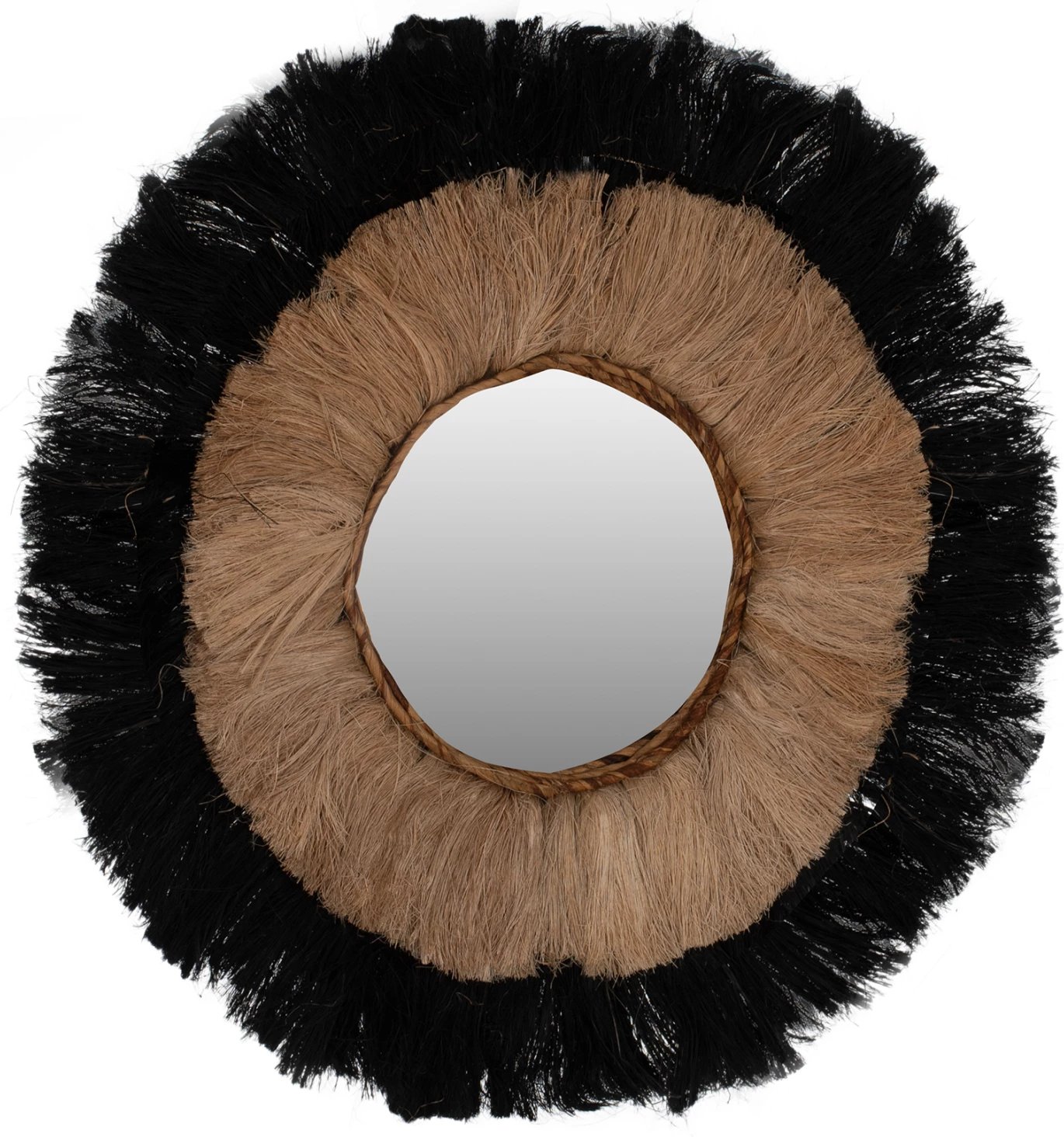 Pasqyrë rrethore me kornizë prej fibrash abaka, ngjyrë natyrale dhe e zezë, 70x4x70 cm, FH7737