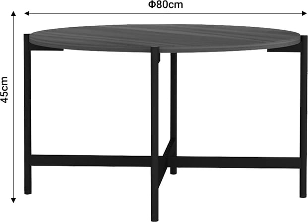 Tavolinë kafeje Aisle melamine, ngjyrë arre e zezë, D80x45cm