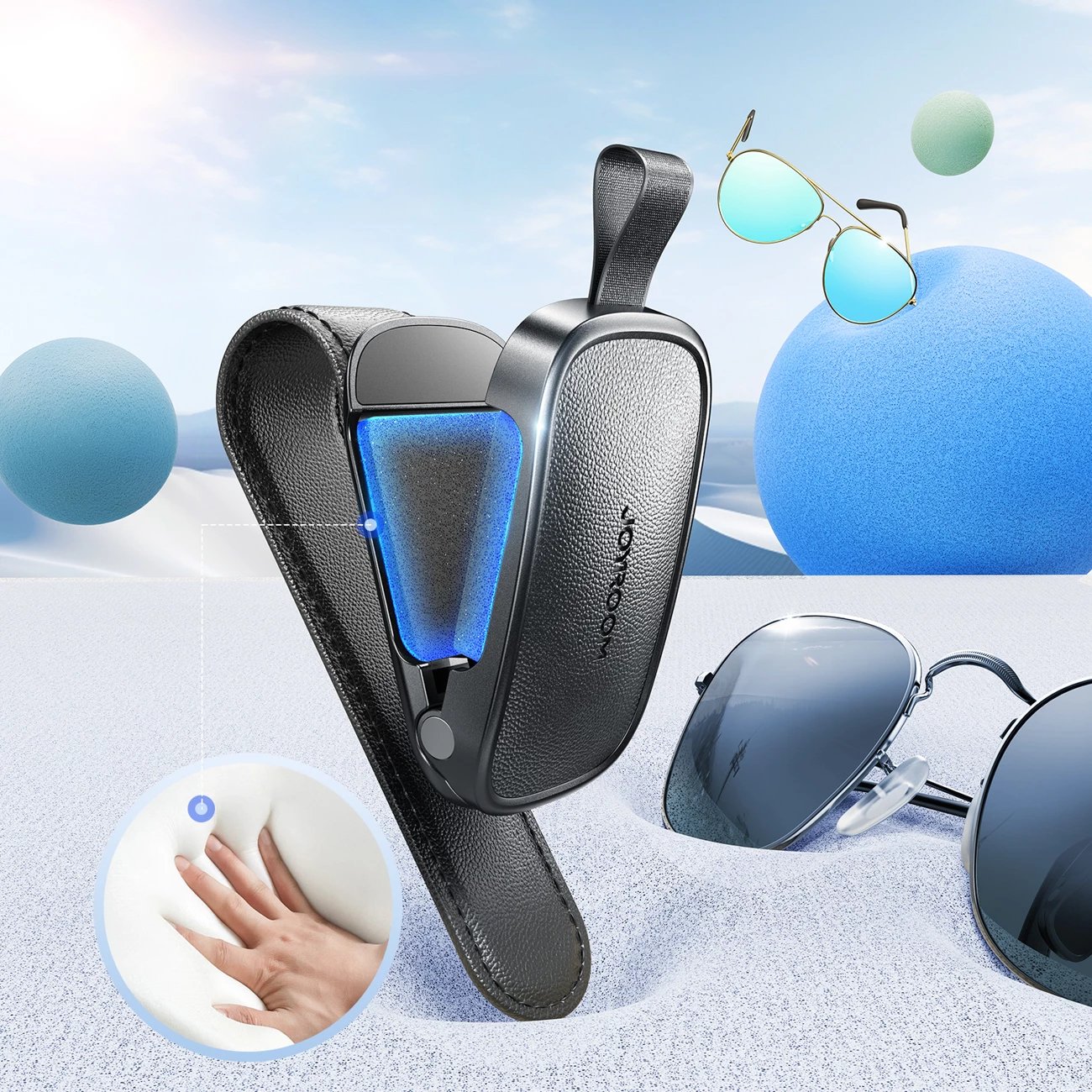 Mbajtës syzesh vizori dielli me kapëse magnetike, Joyroom JR-ZS511, montim në vizor, i zi