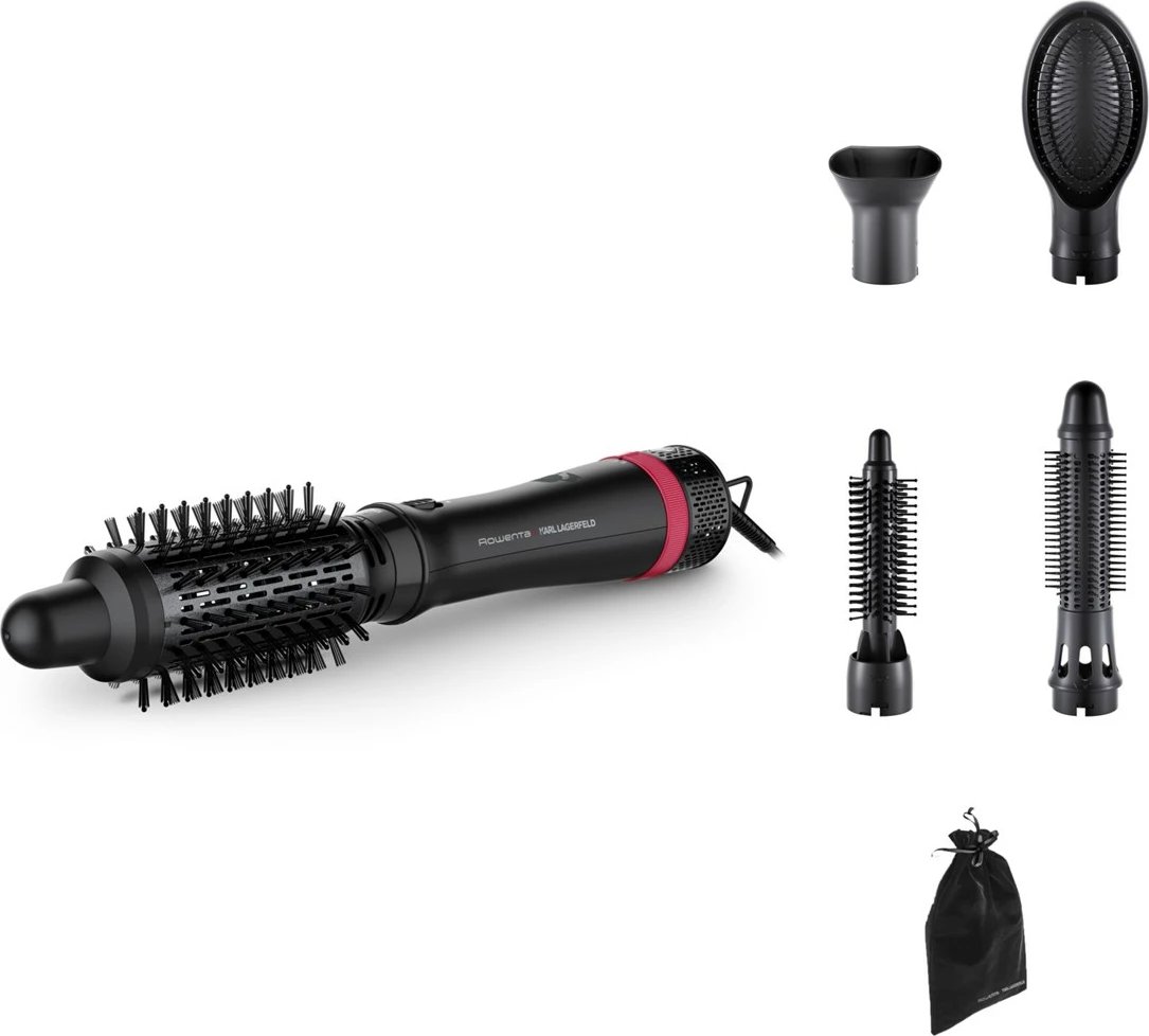 Furçë me ajër të nxehtë Rowenta CF634L, 800 W, 5 aksesorë, e zezë/kuqe