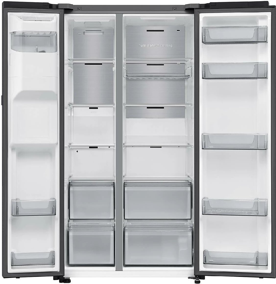 Frigorifer side-by-side, Samsung, SBS RS80F66KCFEO, 634 L, dispenser ujë/akull, SmartThings Bixby, klasa energjisë C, i zi