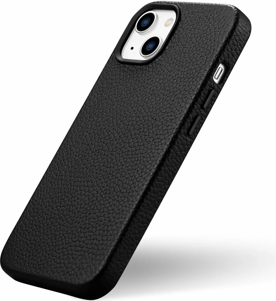 Mbështjellës iCarer Litchi Premium për iPhone 14, lëkurë natyrale, MagSafe, i zi