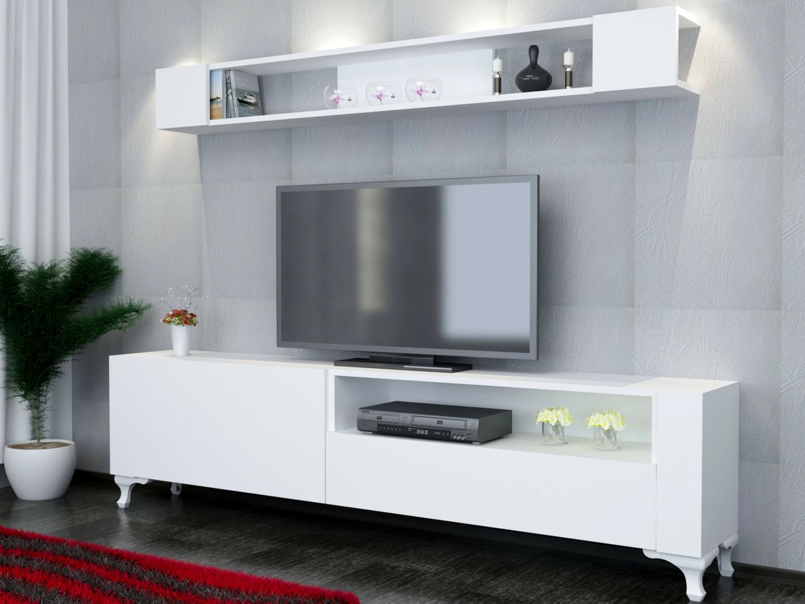 Komodë TV Hanah Home, e bardhë, me raft muri