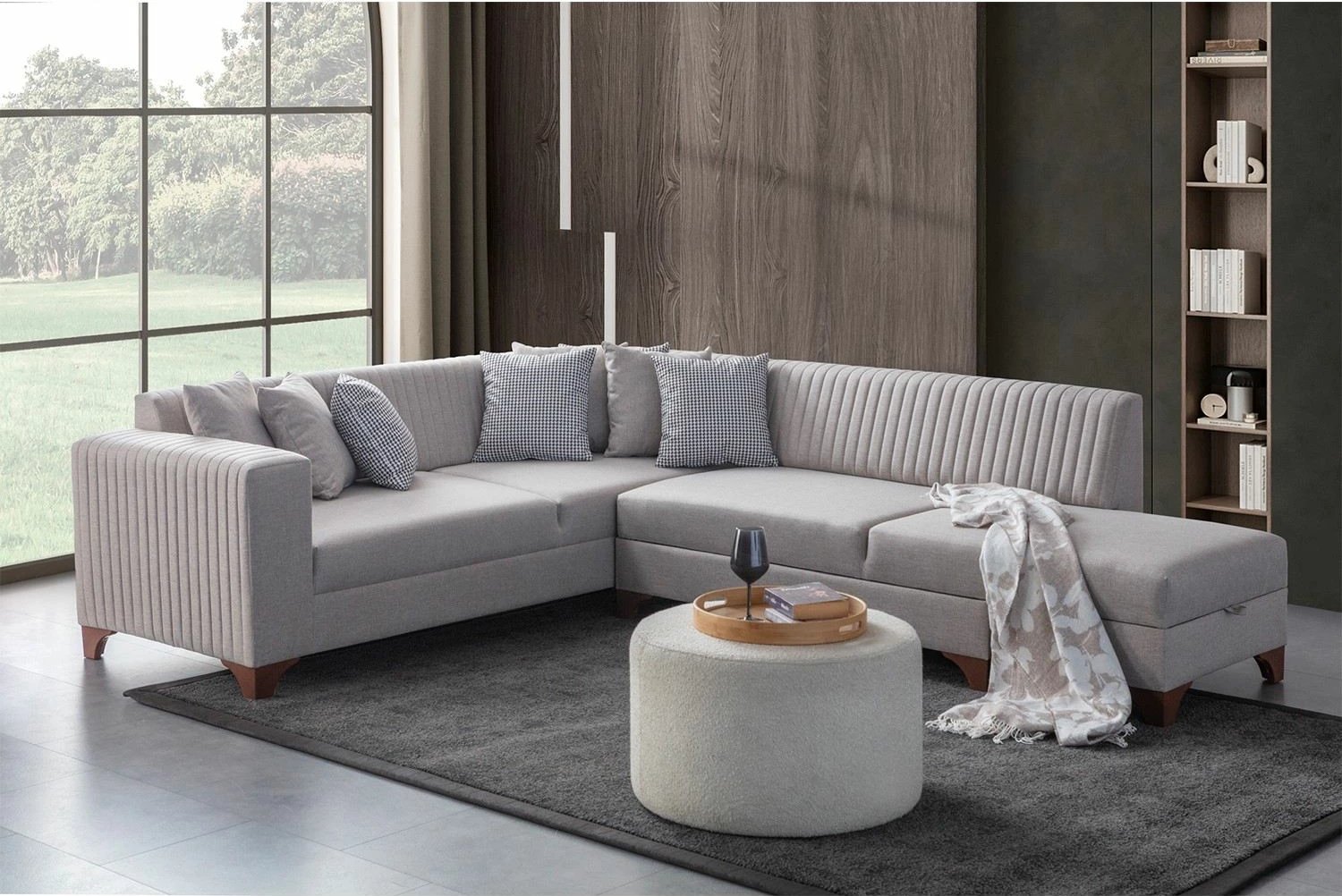 Kënd divan-krevat, ngjyrë krem, Atelier del Sofa, West Right, me 6 jastëkë