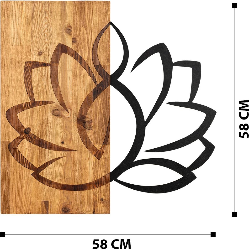 Aksesor dekorativ për mur, dru dhe metal, lotus, Wallity, ngjyrë e zezë dhe arre, 58x58cm