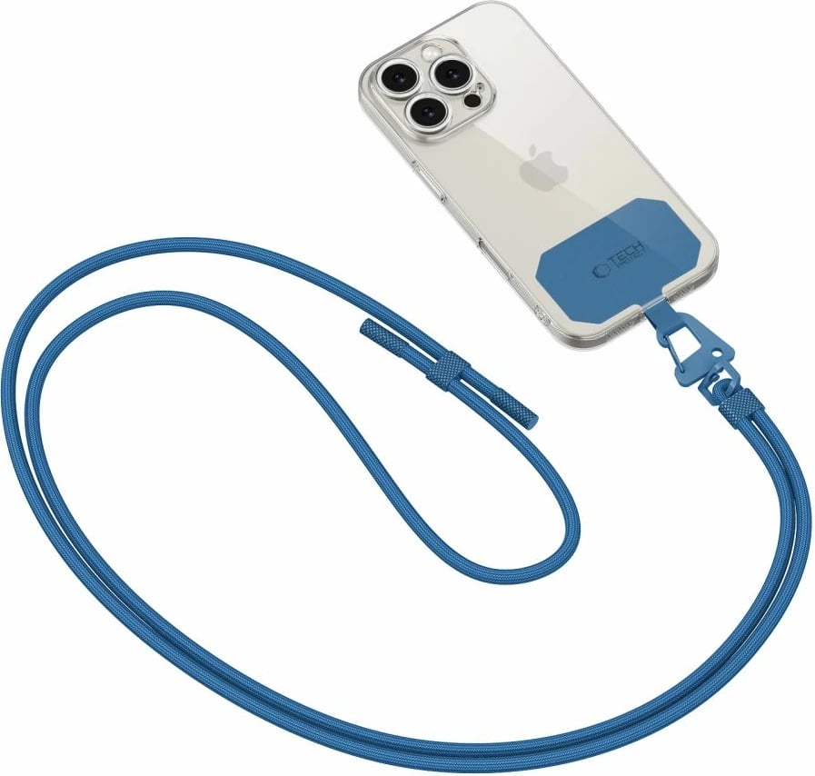 Rrip crossbody për celular Tech-Protect C5S, i rregullueshëm, 80 cm, Kaltër, me 2 adaptera