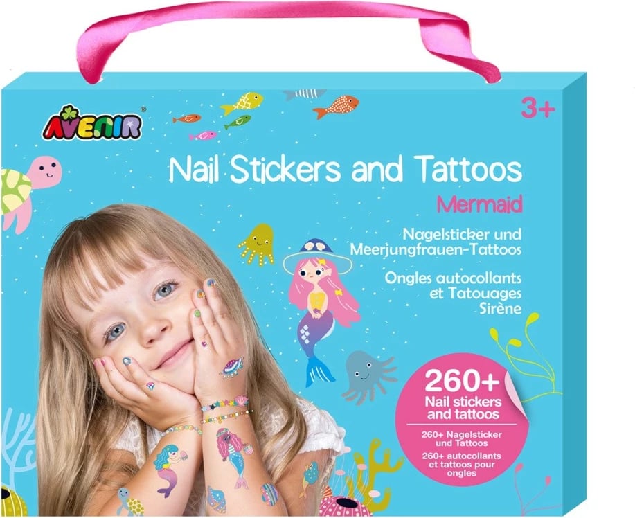 Set ngjitësa dhe tatuazhe për thonj MG DYSTRYBUCJA Mermaid, shumëngjyrëshe, 260 copë