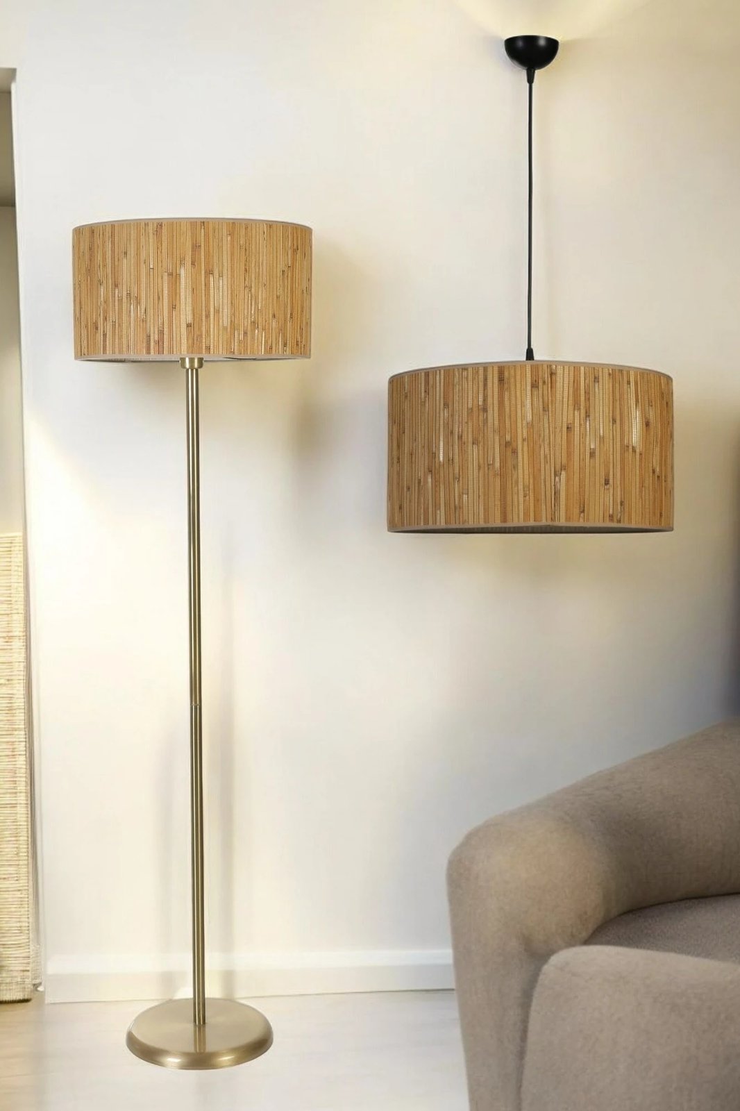 Set llambë tavani dhe llambë dyshemeje, ngjyrë bezhë, Opviq, 8873-7