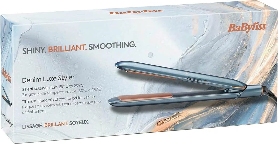 Drejtues flokësh BaByliss ST251PE 180–235°C, 25 mm, titano-keramik, jonizim, dual voltage, blu denim, me nënstresë nxehtësie