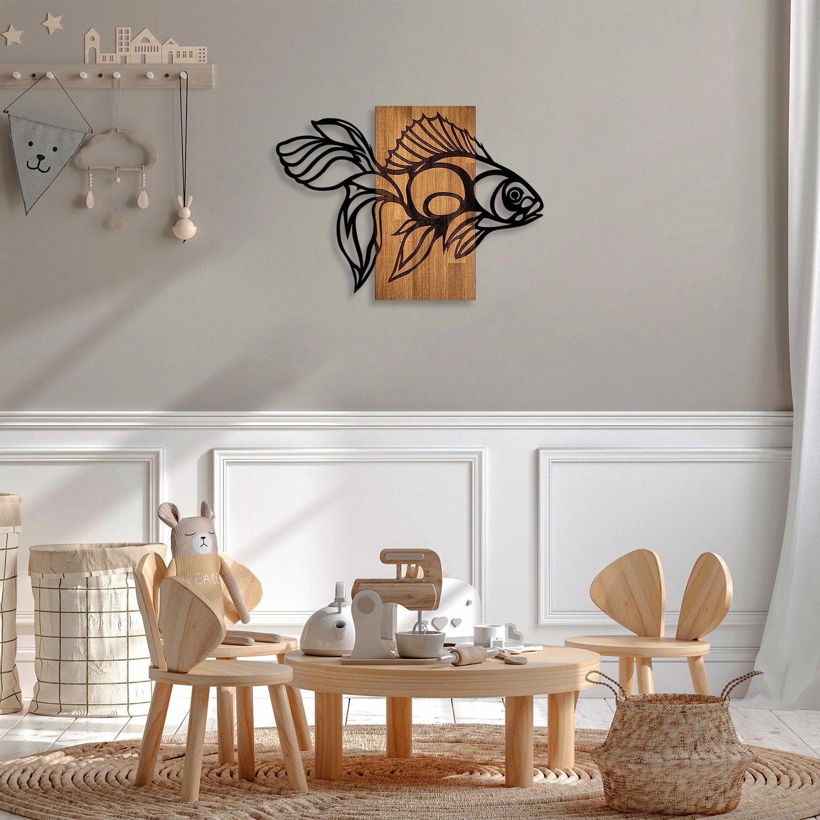 Aksesor dekorativ muri prej druri, Wallity MA-306, ngjyrë arre, e zezë, 58x80cm