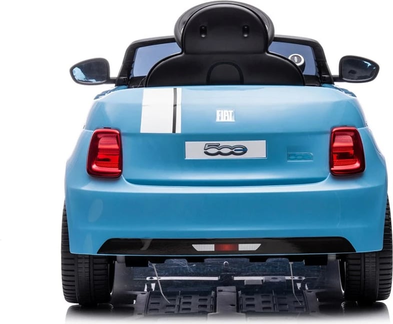 makinë elektrike për fëmijë, Milly Mally, Fiat 500e, 12V dy motorë 390, 3 shpejtësi 3–6 km/h, telekomandë prindërore, USB Bluetooth LED, blu