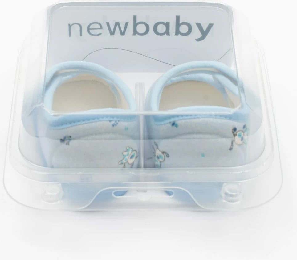 Papuçe bebe, NEW BABY, 0-3 m, pambuk 100%, shollë PVC pa BPA 10 cm, mbyllje me velcro, blu