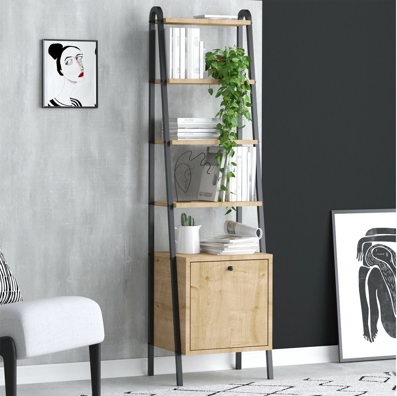 Raft librash Hanah Home, Mona, ngjyrë lis safir, e zezë