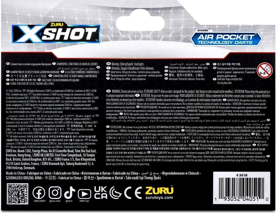 Set shigjeta shkumë ZURU X-Shot Excel Air Pocket Technology, 36 copë, gri/azure