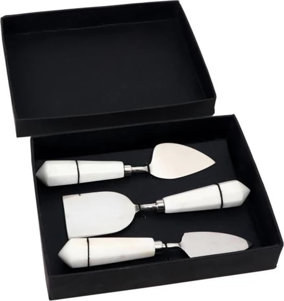 Set për servirje djathi, 3 copë, çelik dhe mermer i bardhë, 18x5x2cm