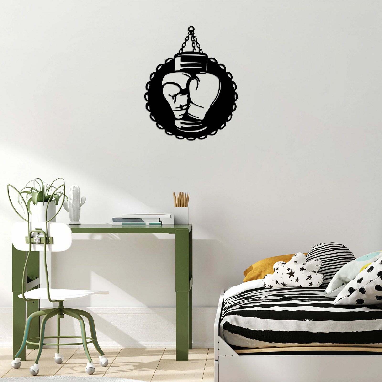 Aksesor dekorativ metalik për mur, motiv boksi, Wallity, 57x70cm